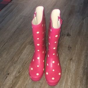 Pink and white Rainboots
